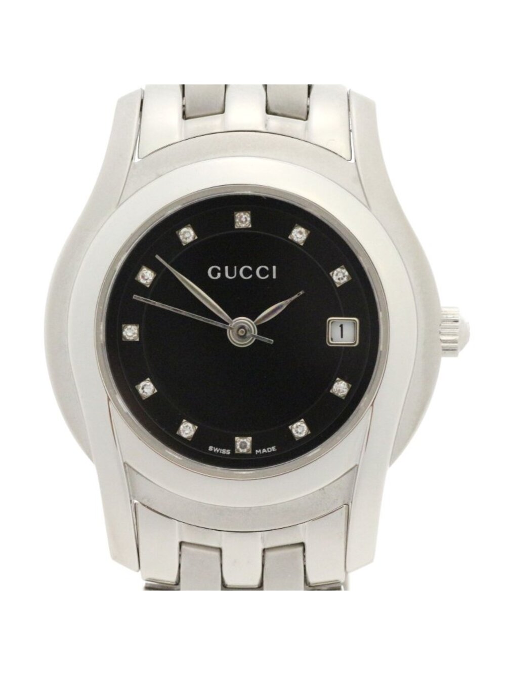Gucci Watch Stainless Steel Black Dial Diamond Quartz